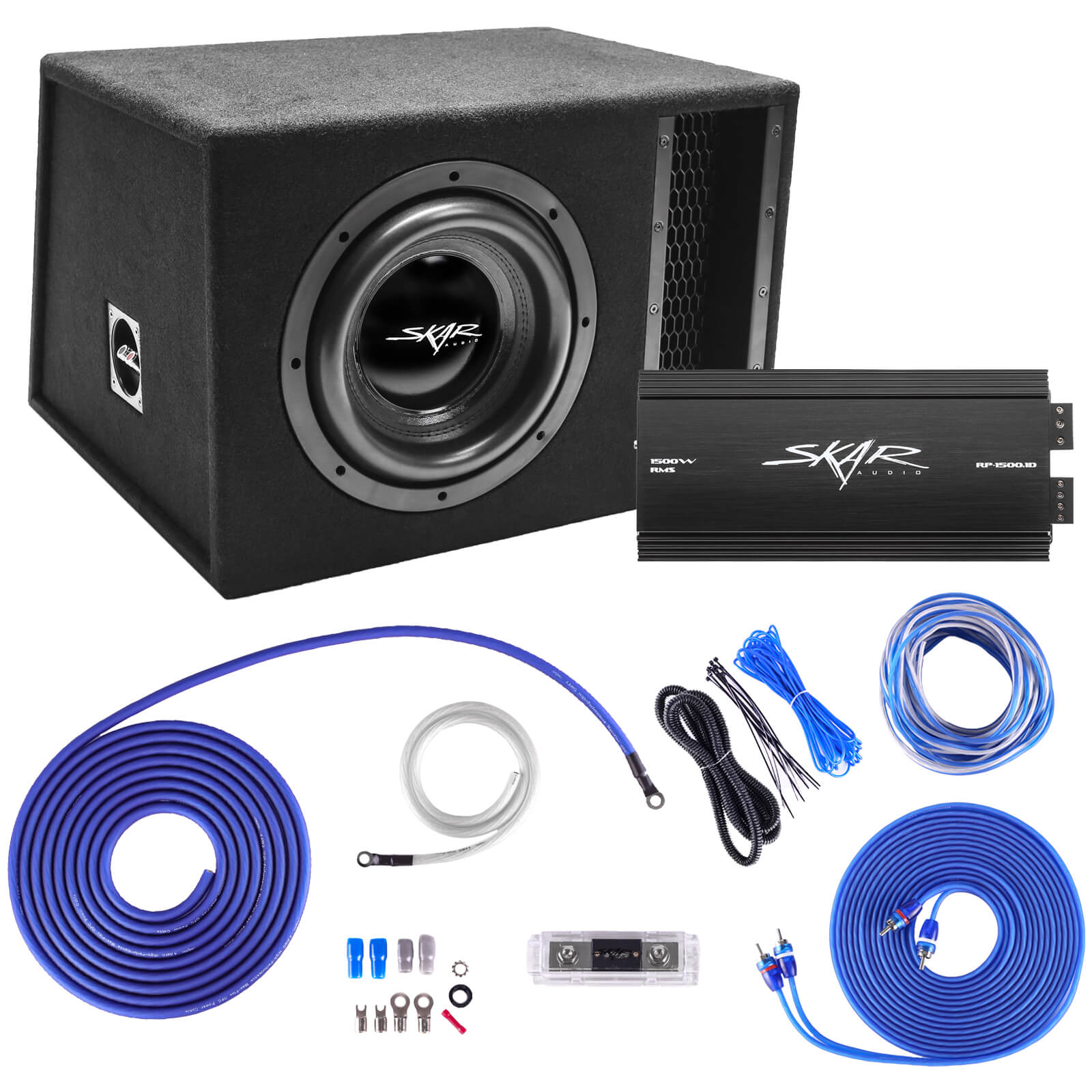 Skar Audio Single 10" EVL Series 2,000 Watt Complete Bass Package with Amplifier and Wiring Kit - Main Image