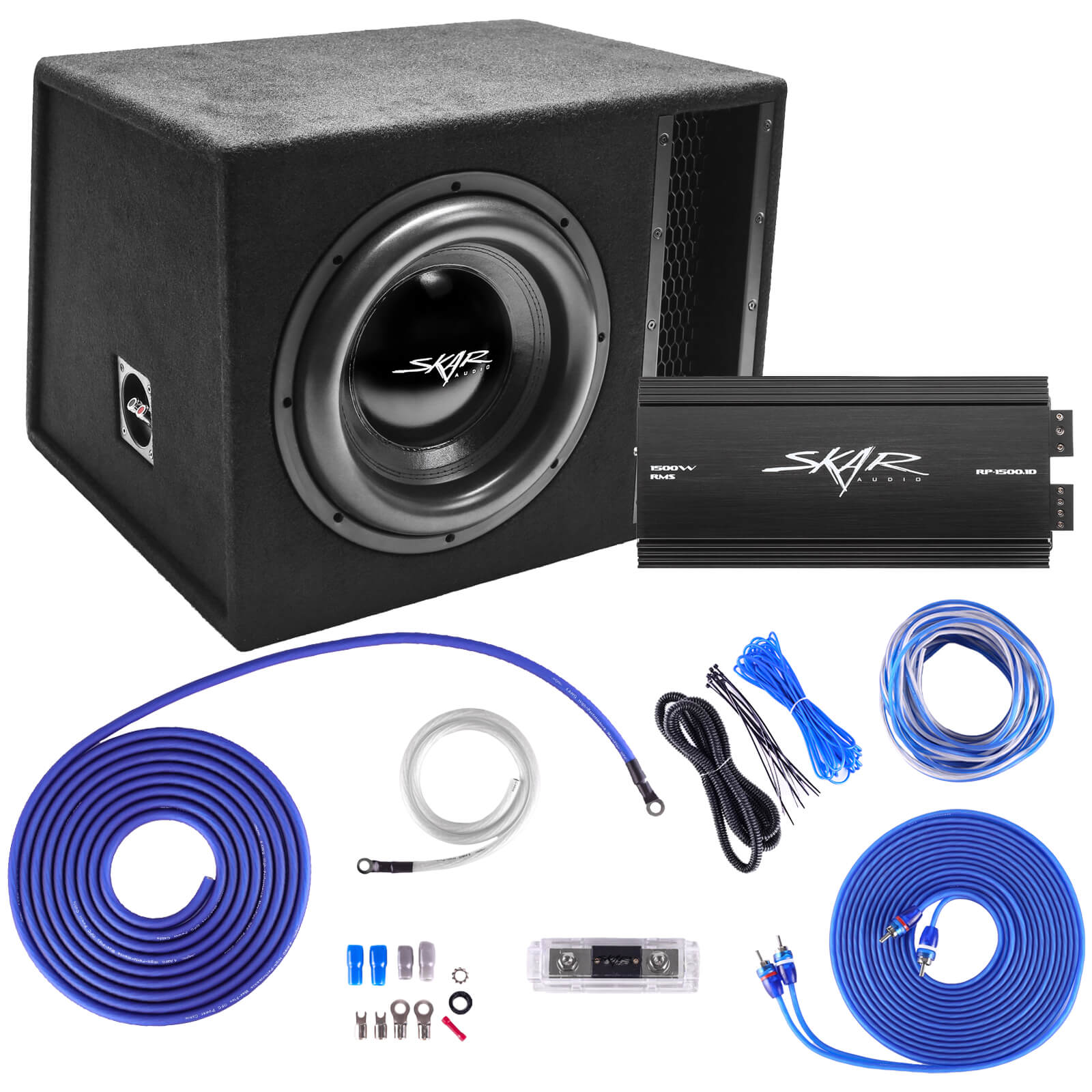Skar Audio Single 12" EVL Series 2,500 Watt Complete Bass Package with Amplifier and Wiring Kit - Main Image