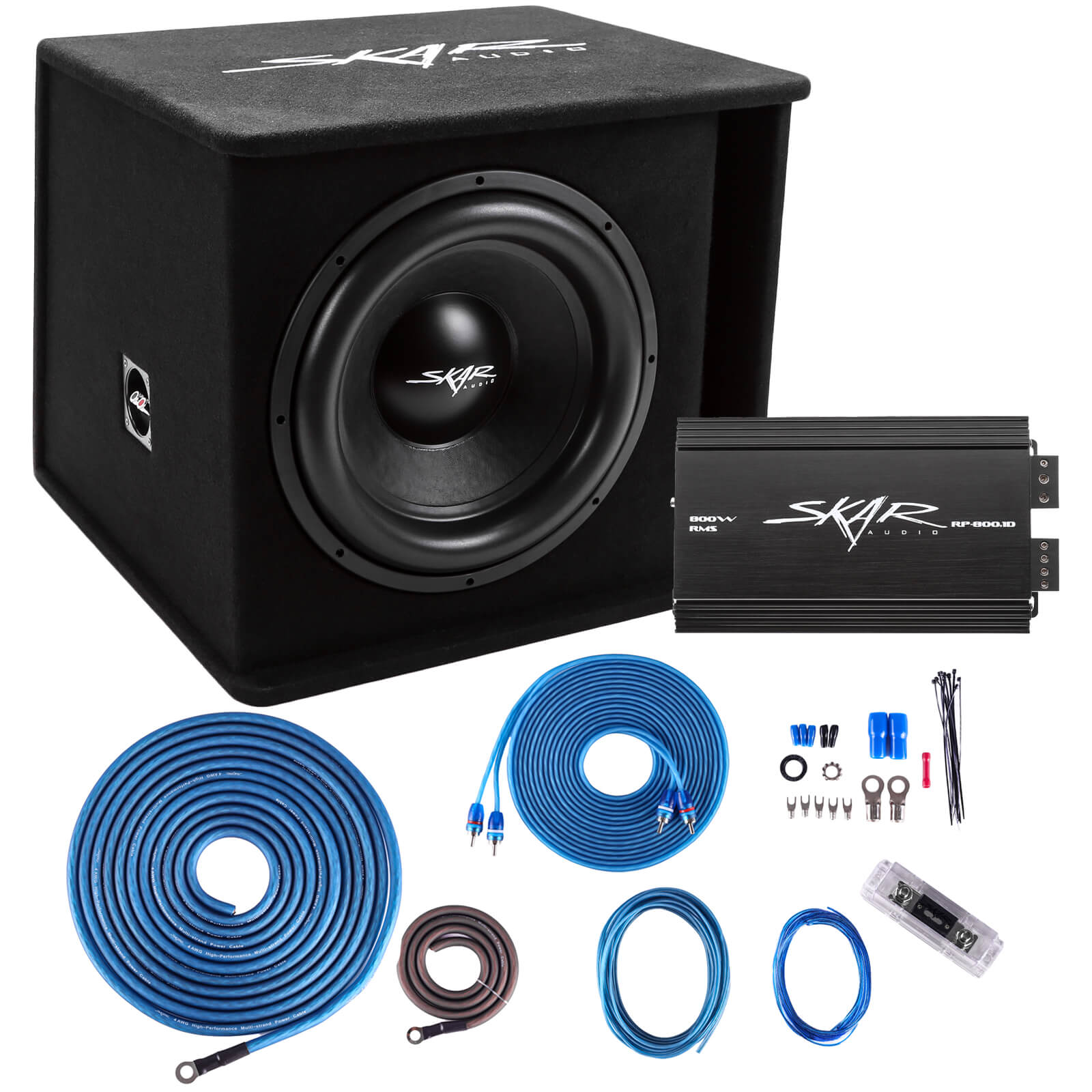 Skar Audio Single SDR 15" 1200 Watt Loaded Sub Box and Amplifier - Package View
