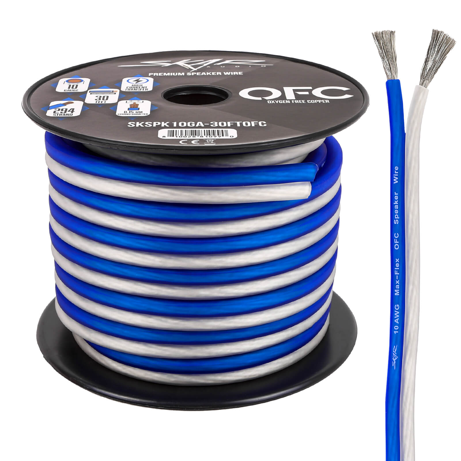 10-Gauge Elite Series (OFC) Speaker Wire - Blue/White - Main Image