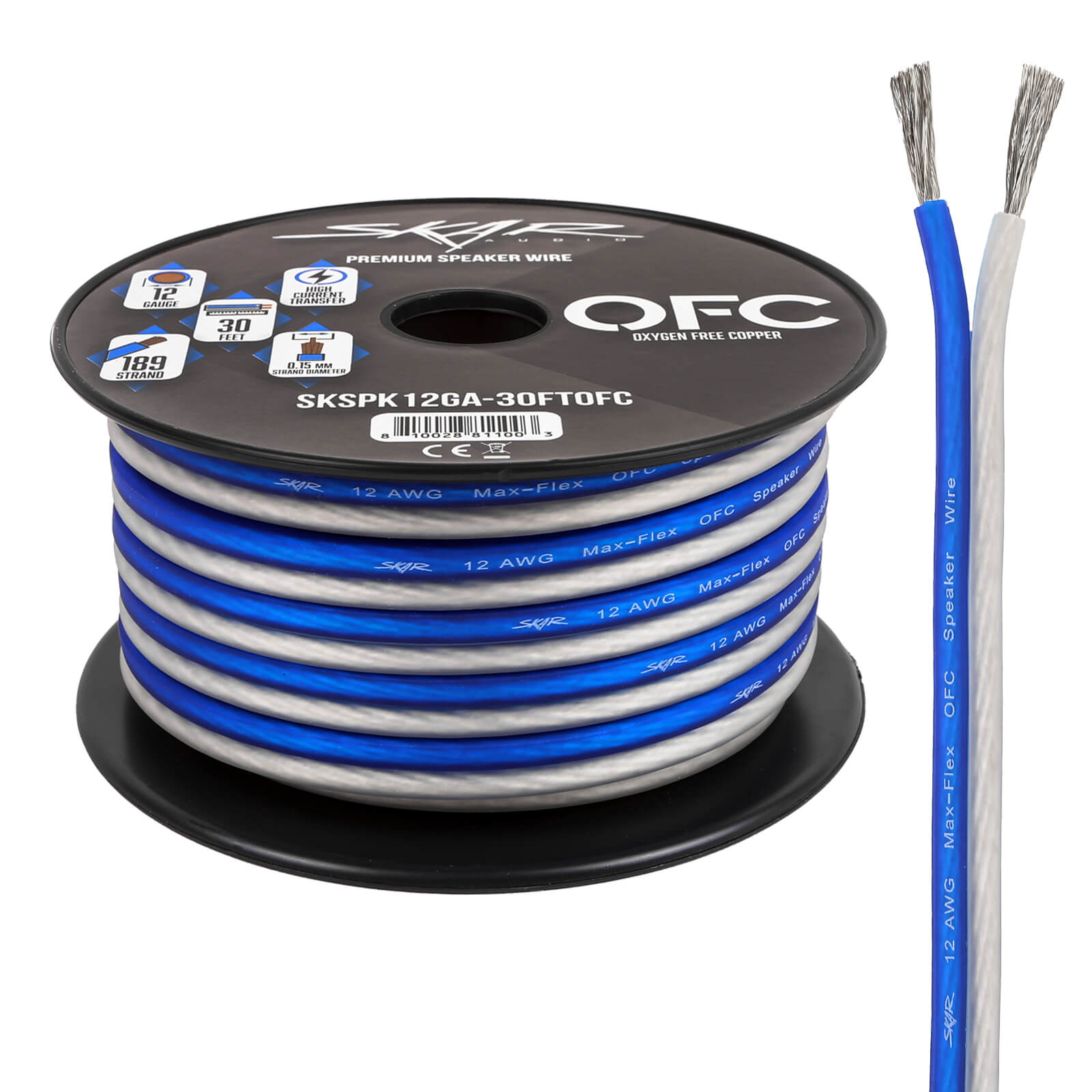 12-Gauge Elite Series Max-Flex (OFC) Speaker Wire - Blue/White - Main Image