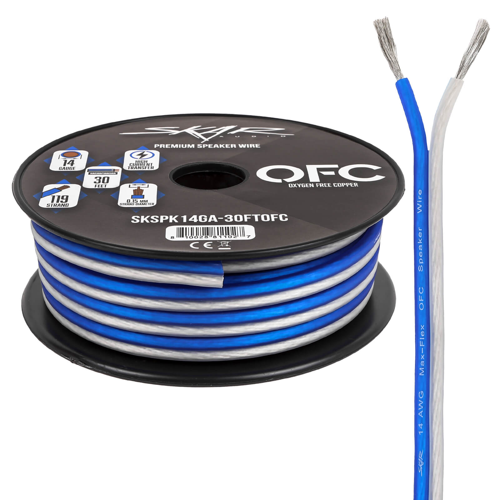 14-Gauge Elite Series Max-Flex (OFC) Speaker Wire - Blue/White - Main Image